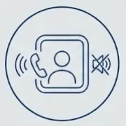 Representación de uno de los beneficios de tener una cabina acústica en oficinas: Privacidad acústica. Cabina acústica: Figura de una persona hablando por teléfono con contornos color azul marino en fondo color azul claro.