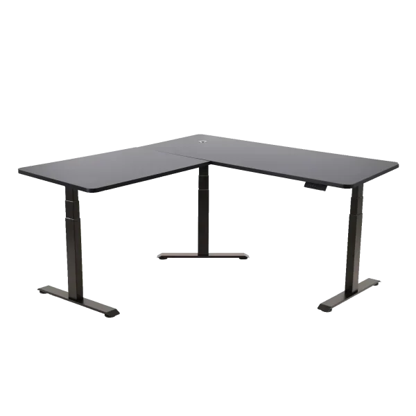 Mobiliario para oficina: Fotografía de una mesa elevable rectangular color negro en fondo color blanco.